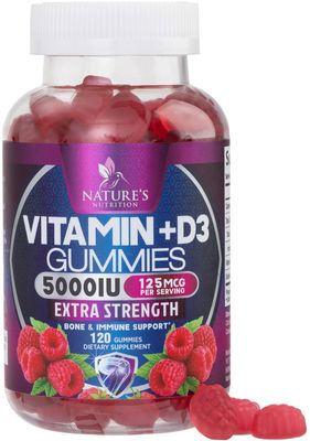 Vitamin D3 Gummies Extra Strength 5000 IU (125 mcg) - Raspberry Flavor Gummy Vitamins - Vitamin D Dietary Supplement for Bone, Teeth, Muscle &amp; Immune Health Support, Non-GMO, Gluten Free - 120 Gummies