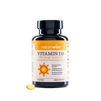 NatureWise Vitamin D3 2000iu (50 mcg) Healthy Muscle Function, and Immune Support, Non-GMO, Gluten Free in Cold-Pressed Olive Oil, Packaging Vary (Mini Softgel), 200 Count