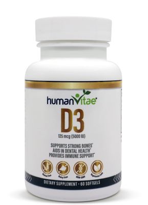 Human Vitae Vitamin D3 5000 IU - 60 Softgel Capsules for Immune Support and Bone Health