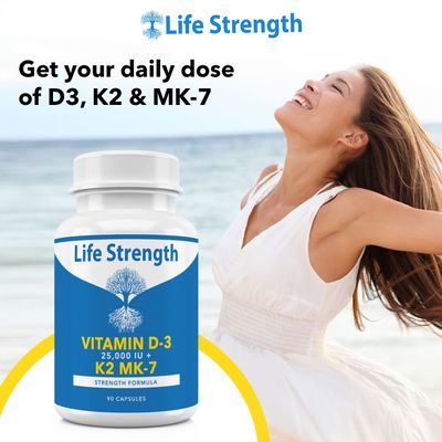 LifeStrength Vitamin K2 (MK7) + D3 25,000IU Supplement - Extra Strength, Non GMO, Easy to Swallow, No Fillers - Supports Immune &amp; Bone Health