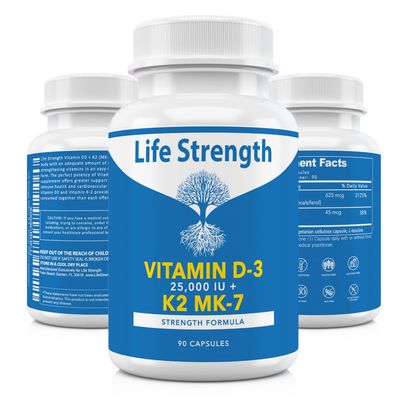 LifeStrength Vitamin K2 (MK7) + D3 25,000IU Supplement - Extra Strength, Non GMO, Easy to Swallow, No Fillers - Supports Immune &amp; Bone Health
