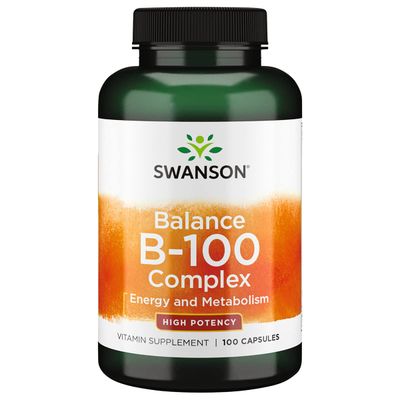Swanson Vitamin B-100 - Vitamin Supplement Promoting Energy &amp; Metabolism Support - High Potency Formula Supporting Heart Health, Brain Health &amp; Nervous Function - (100 Capsules)