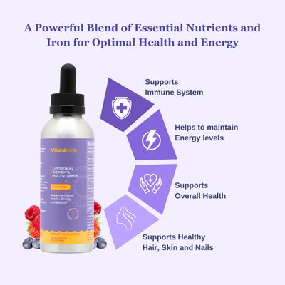 Vitaminally Women's Multivitamin liposomal Liquid Drops with Iron | 30 Day Supply | 3 FL Oz | Non-GMO | Gluten Free | Supports Overall Health, Energy and Beauty