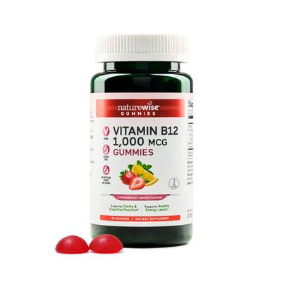 NatureWise Vitamin B12 Gummies for Adults, 1000 mcg - Strawberry Lemon Flavor - Supports Daily Energy, Mental Clarity, Cognitive Function - Vegan, Gluten-Free, Non-GMO - 60 Gummies[1-Month Supply]