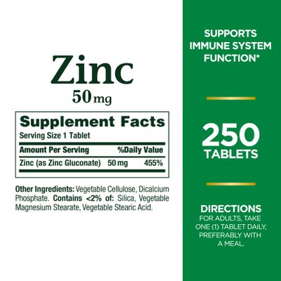 Nature's Bounty Zinc 50mg, Immune Support &amp; Antioxidant Supplement, Promotes Skin Health 250 Caplets