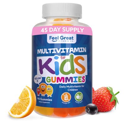 Feel Great Kids Multivitamin Gummies | Citrus &amp; Strawberry Flavored Kids Gummies Multivitamins for Bone, Muscle &amp; Immune Support | Chewable Vegetarian Gummy Vitamins | 45 Day Supply