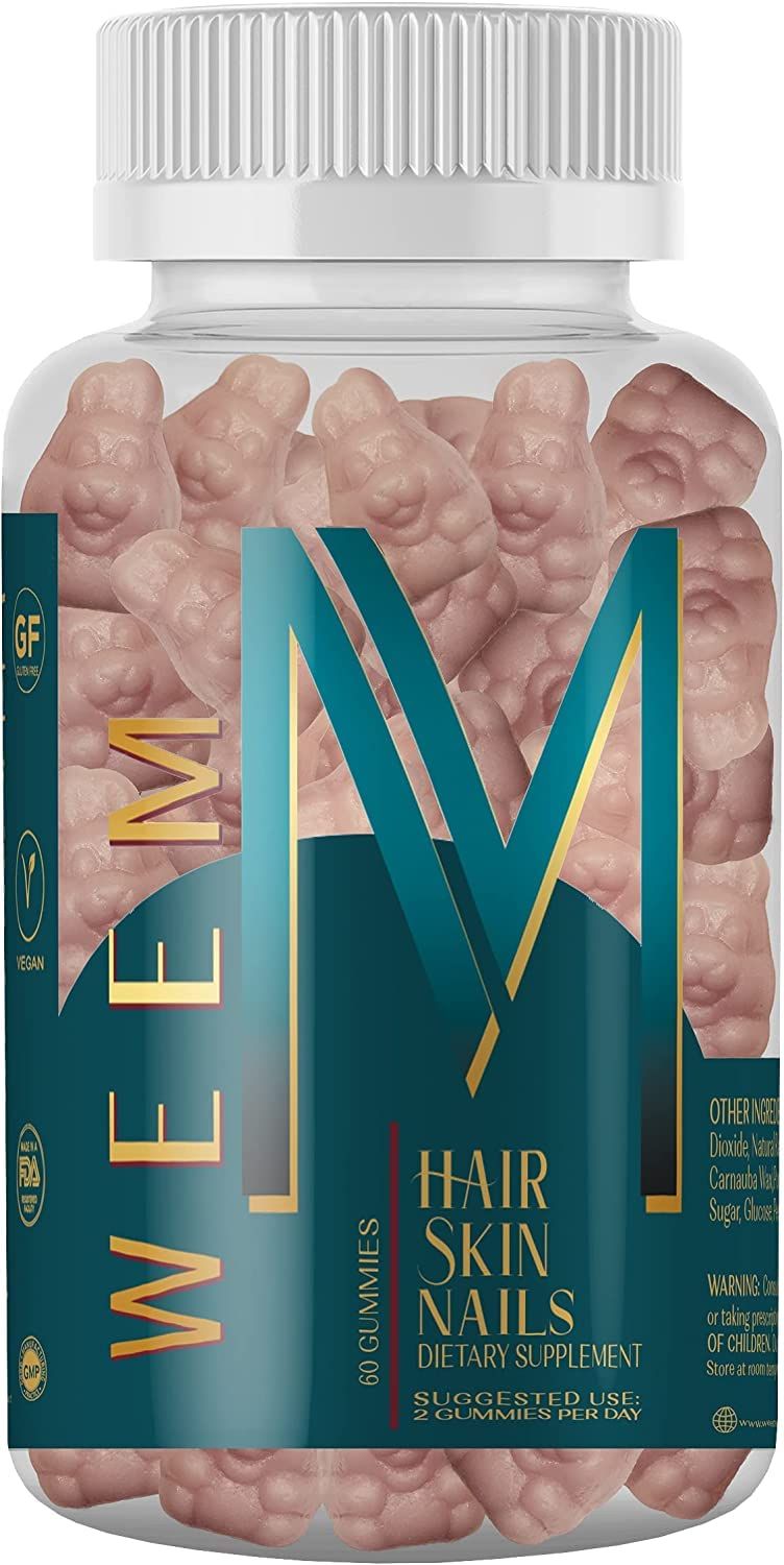 WEEM Hair Skin and Nails Gummies - Supports Healthy Hair - Vegan biotin Vitamins for Women &amp; Men Supports Faster Hair Growth, Stronger Nails, Healthy Skin, Extra Strength (1)
