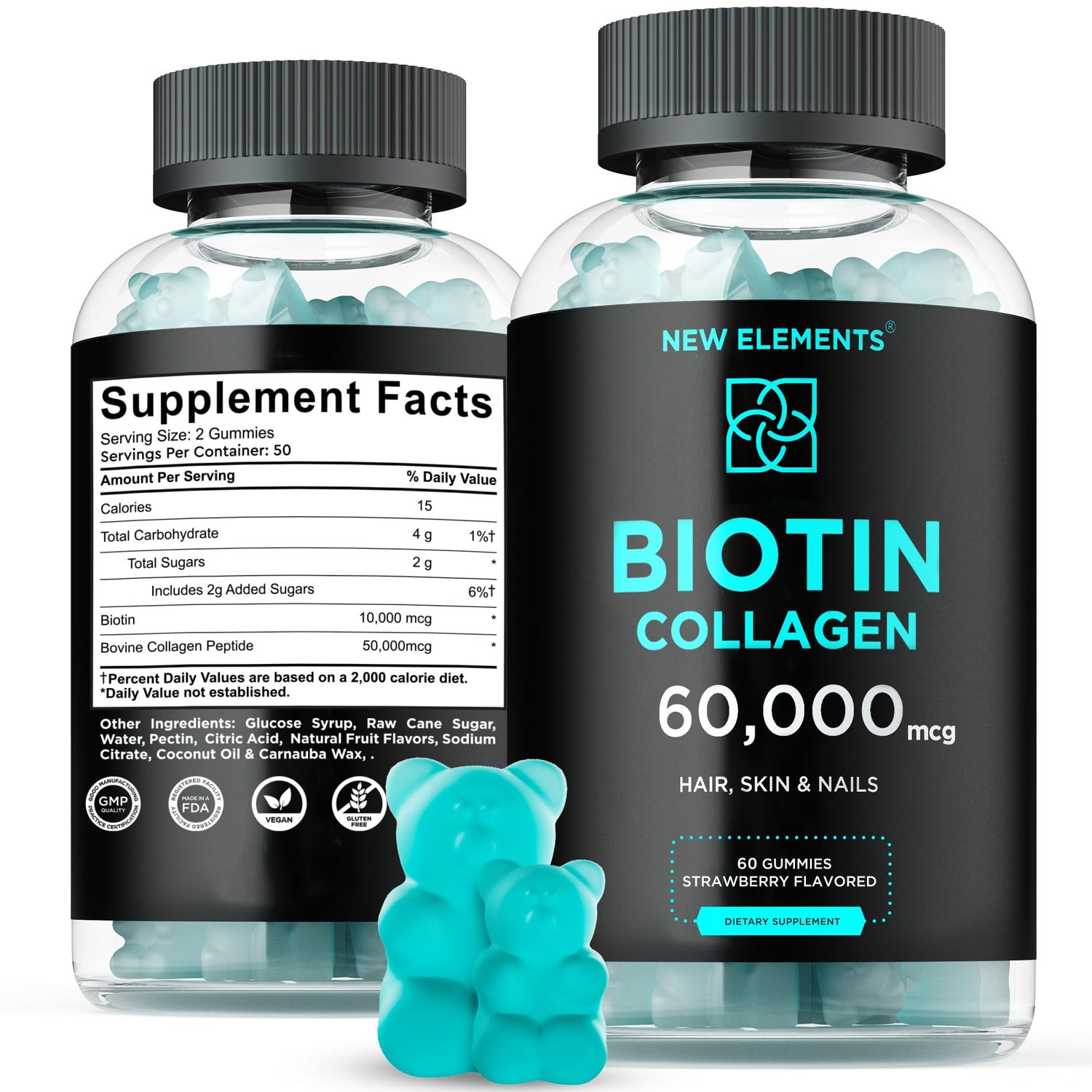 Biotin &amp; Collagen Peptides Gummies - Collagen Peptides 50000mcg + Biotin 10000mcg Chewable Vitamin B7 for Hair Skin and Nails, Hair Growth Supplement for Men &amp; Women, Non-GMO