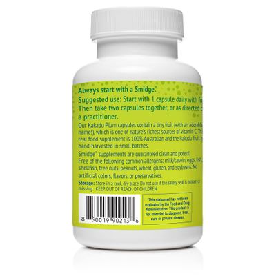Smidge Kakadu Plum Capsules, 60 ct. Pure, Non-GMO Vitamin C from Australian Kakadu Plum. No Fillers, No Ascorbic Acid