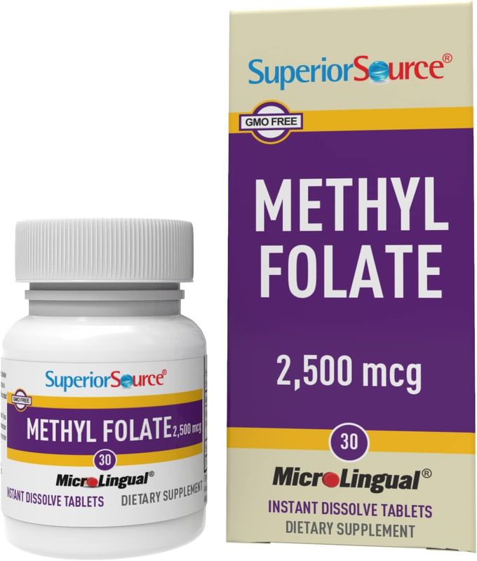 Superior Source Methylfolate 5-MTHF 2,500 mcg, Quick Dissolve Microlingual Tablets, 30 Ct, Biologically Active Form of Folate, Cardiovascular Health, Energy Metabolism &amp; Prenatal Development, Non-GMO