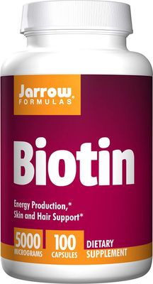 Jarrow Formulas Biotin 5000 mcg - 100 Veggie Caps, Pack of 2 - Supports Skin &amp; Hair Growth, Lipid Metabolism &amp; Energy Production (ATP) - 200 Total Servings