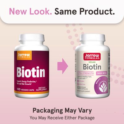 Jarrow Formulas Biotin 5000 mcg - 100 Veggie Caps, Pack of 2 - Supports Skin & Hair Growth, Lipid Metabolism & Energy Production (ATP) - 200 Total Servings