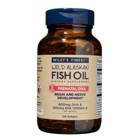 Wiley&#39;s Finest Wild Alaskan Fish Oil Prenatal DHA - 900mg EPA and DHA Omega-3s for Pregnant Women and Nursing Mothers - 120 Softgels (60 Prenatal Vitamin Servings)