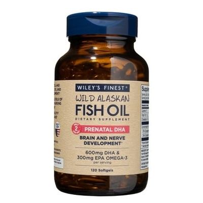Wiley&#39;s Finest Wild Alaskan Fish Oil Prenatal DHA - 900mg EPA and DHA Omega-3s for Pregnant Women and Nursing Mothers - 120 Softgels (60 Prenatal Vitamin Servings)