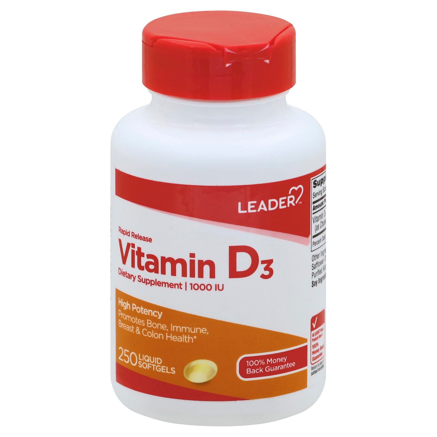LEADER Vitamin D 1000IU Softgels, 250 Ct Supports Bone, Teeth &amp; Immune Health Essential Daily Supplement