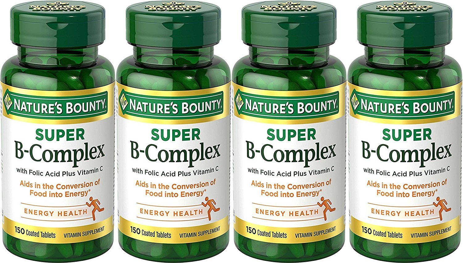 Nature&#39;s Bounty B-Complex with Folic Acid Plus Vitamin C, Tablets 150 Each (Pack of 4)