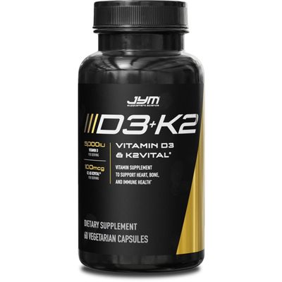 JYM D3 + K2 with 5000iu D3 &amp; 100mcg of Vitamin K2 as MK-7, Bone, Cardiovascular + Immune Health for Men &amp; Women, Softgel