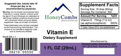HoneyCombs Vitamin E Drops - High Potency D-Alpha Tocopherol Liquid - Vegan, Alcohol-Free Non-GMO Oral Vitamin E Liquid - Antioxidant VIT E Dropper Supports Blood, Heart, Skin & Immune Health