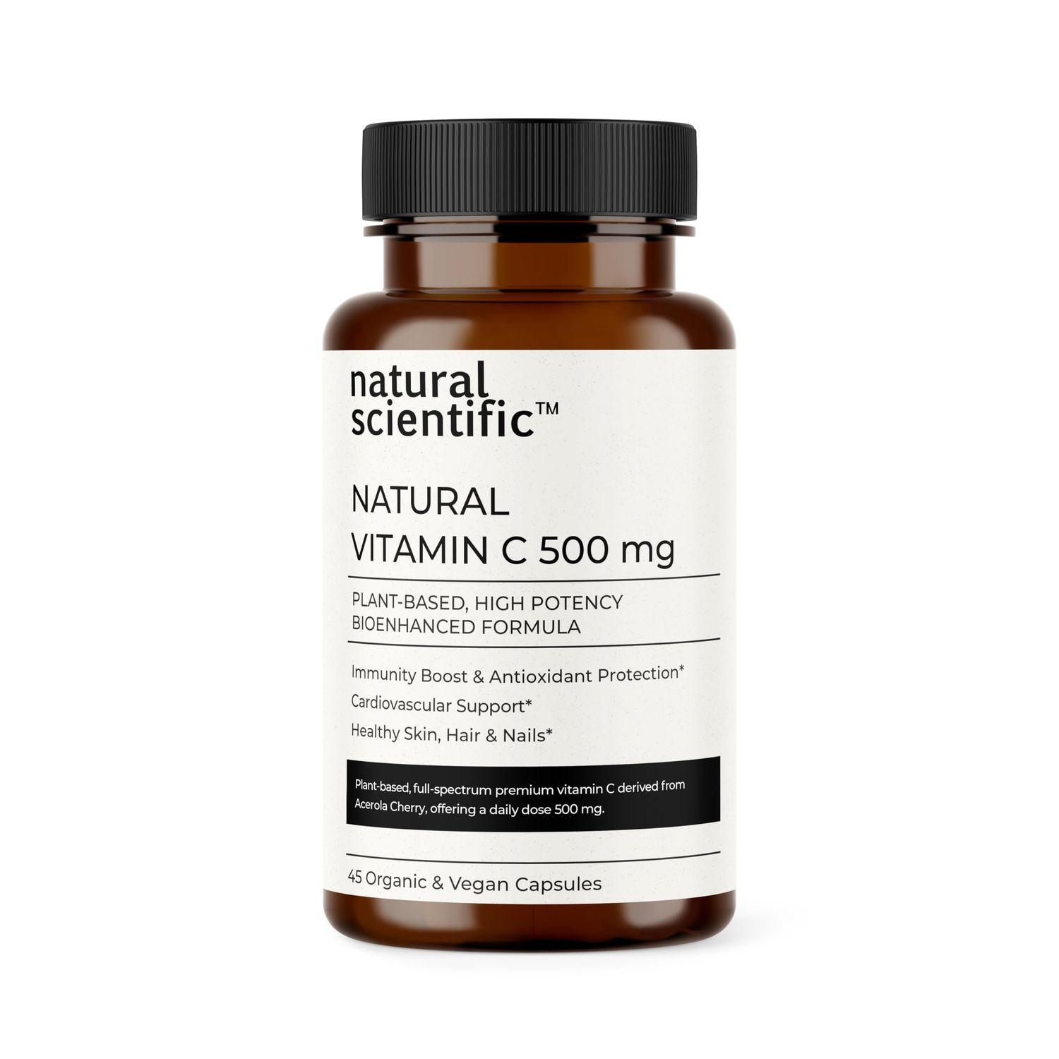 NATURAL SCIENTIFIC Vitamin C 500mg Supplement for Immune Support - from Organic Acerola Cherry - Vegan &amp; Non-GMO - 45 Capsules, 15 Day Supply - Premium Dietary Supplement