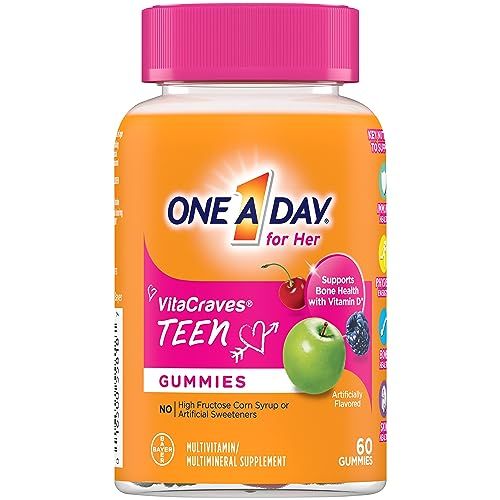 One A Day Teen for Her Multivitamin Gummies, Gummy Multivitamins with Vitamin A, C, D, E and Zinc for Immune Health Support, Physical Energy &amp; more, 60 Count