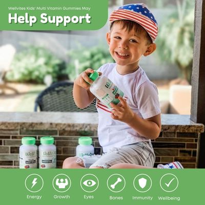 Wellvites Kids Multivitamin Gummies - Sugar Free, Vegan, Non-GMO - Vitamins for Kids - Vitamin A, D, B6, B12 and C - No Artificial Sweeteners, Gluten Free, Gelatin Free - 60 Count (30 Day Supply)