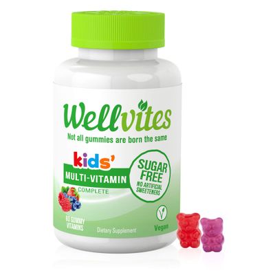 Wellvites Kids Multivitamin Gummies - Sugar Free, Vegan, Non-GMO - Vitamins for Kids - Vitamin A, D, B6, B12 and C - No Artificial Sweeteners, Gluten Free, Gelatin Free - 60 Count (30 Day Supply)