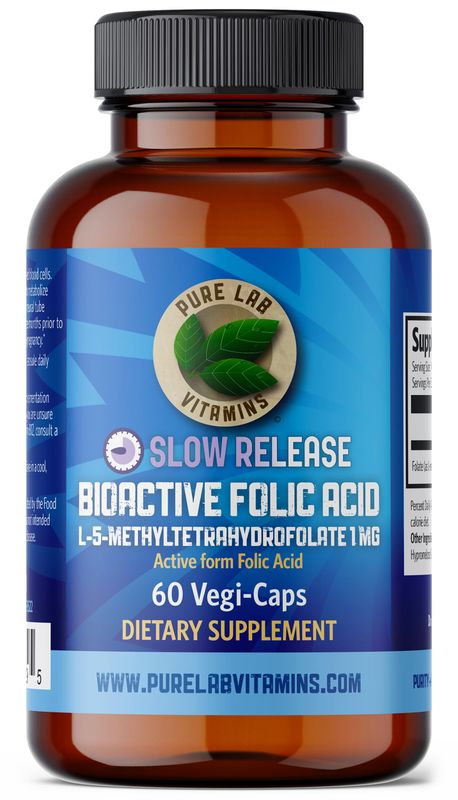 Pure Lab Vitamins | Slow Release Bioactive Folic Acid 1mg | 60 Capsules | Vitamin B9 Folic Acid Supplement for Women | Folic Acid for Pregnancy