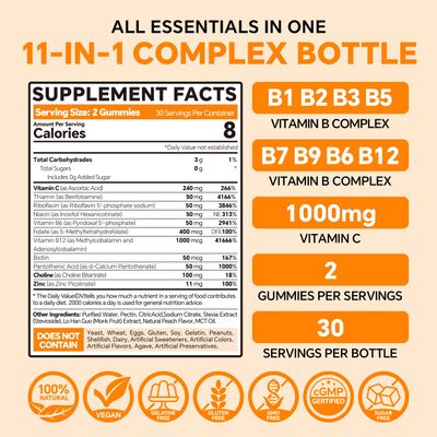 B Complex 50 Gummies ,Methylated B Complex with Vitamin C,Choline &amp; Zinc - Active Methylated B-Complex for Energy,Methylated Support - All B Vitamins - B1,B2,B3,B5,B6,B7,B9,B12 - Sugar Free,120 Count