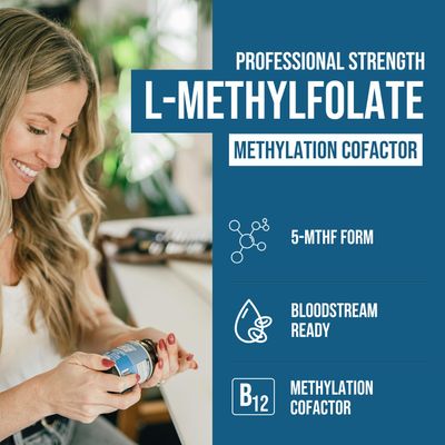 L Methylfolate 1000 mcg plus Methyl B12 - Active 5-MTHF Form, MTHFR Supplement - Bloodstream Ready Methylated Folate + B12 Cofactor - Supports Mood, Homocysteine Methylation, Cognition (60 Capsules)