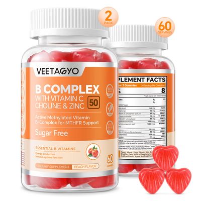 B Complex 50 Gummies ,Methylated B Complex with Vitamin C,Choline &amp; Zinc - Active Methylated B-Complex for Energy,Methylated Support - All B Vitamins - B1,B2,B3,B5,B6,B7,B9,B12 - Sugar Free,120 Count