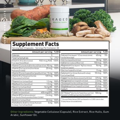 Kaged Multivitamin with Whole Foods | Organic Fruits &amp; Veggies | Plant Based | Vegan Multivitamin for Women and Men | Vitamin C, D, E, B12 | 60 Servings