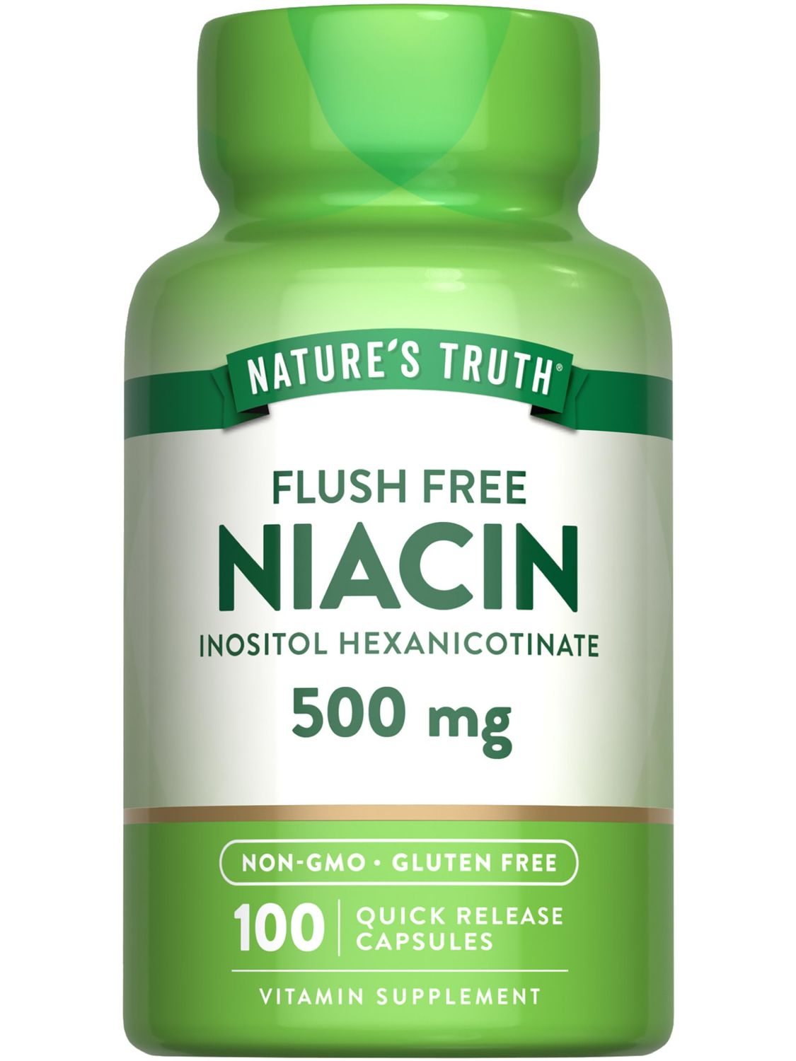 Nature&#39;s Truth Flush Free Niacin | 500mg | 100 Capsules | Non-GMO &amp; Gluten Free Supplement