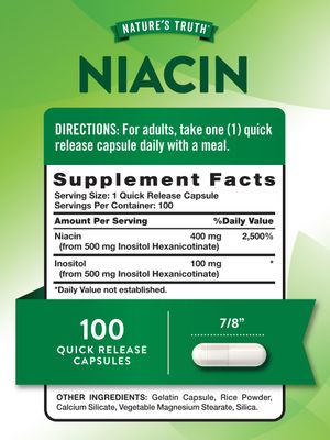 Nature's Truth Flush Free Niacin | 500mg | 100 Capsules | Non-GMO &amp; Gluten Free Supplement