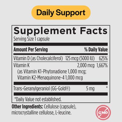 Vitamin D3 K2 Vitamin 5000 IU - VIT D3 K2 Vitamin K2 D3 Vitamin Supplement for Calcium Absorption, Bone Strength, Cardiovascular &amp; Immune Function Support, Soy-Free, Non-GMO 30 Vegetarian Capsules