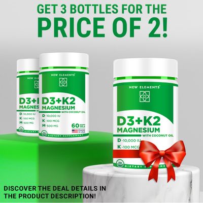 Vitamin D3 K2 10000 IU Organic Softgels for Men and Women with Magnesium Glycinate 500mg | Vitamin D &amp; Magnesium Supplement for Bone Health | Immune Support | Non-GMO | Gluten-Free | Sugar Free