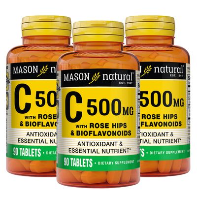 MASON NATURAL Vitamin C 500 mg with Rose HIPS and Bioflavonoids - Supports a Healthy Immune System, Antioxidant and Essential Nutrient, 90 Tablets (Pack of 3)