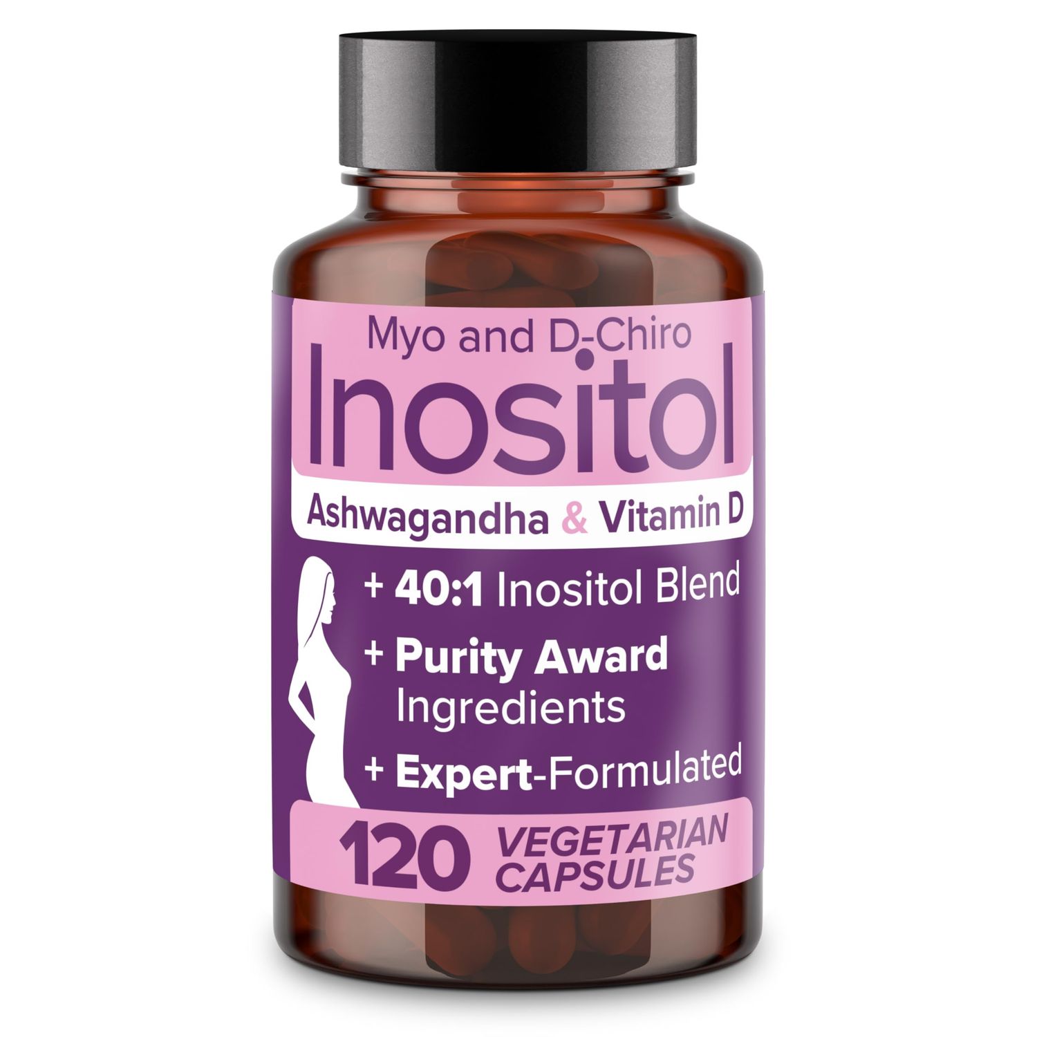 Intimate Rose Myo-Inositol &amp; D-Chiro Inositol Supplement - 40:1 Blend + Vitamin D3 + Ashwagandha - Vegan Capsule - Inositol Supplement - Clean Label Project Certified