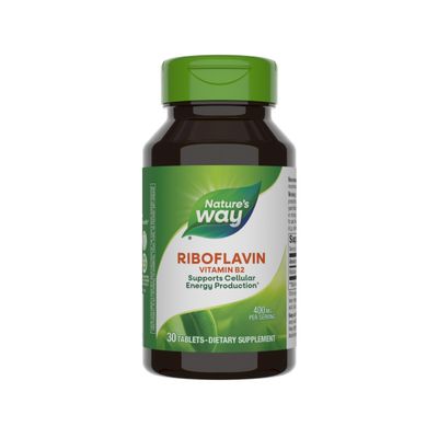Nature&#39;s Way Riboflavin Vitamin B2, Supports Cellular Energy Production*, Vegan, 30 Tablets (Packaging May Vary)