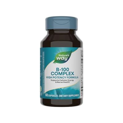 Nature&#39;s Way B-100 Complex, Supports Cellular Energy and Nerve- Health*, 8 B-Vitamins, 60 Capsules (Packaging May Vary)