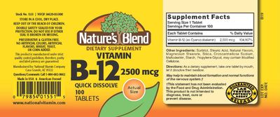 Nature`s Blend Vitamin B-12 2500mcg Tablets 100 ct