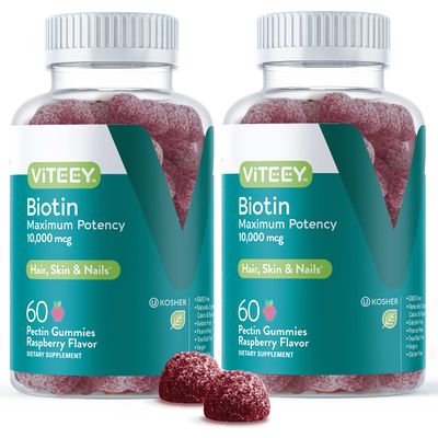 Biotin Gummies for Hair Skin Nails 10,000mcg - Hair Growth Gummies, Healthy Skin Glow, Strong Healthy Nail Growth - Vegan, Gluten Free, Gelatin Free, GMO Free - Tasty Chewable Raspberry Flavor