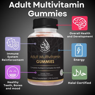 Iman Vitamins Halal Complete Complex Adult Multivitamin Gummies | Natural Immune Boost for Men &amp; Women | Vegetarian &amp; Non-GMO | Gluten, Gelatin, Peanut &amp; Dairy-Free Vitamin Gummy | 90 Count