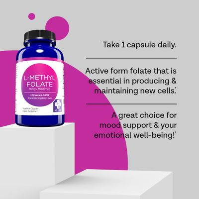 MD Life L Methylfolate 15mg - Professional-Grade Active Methylfolate Supplement - Maximum Potency MTHFR Supplements - L-methylfolate 15 mg 120 Capsules - Essential Amino Acids