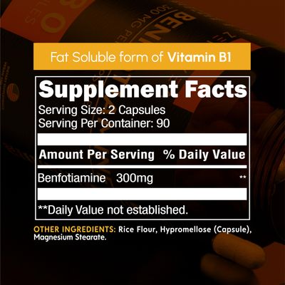 Zenavea Benfotiamine 300mg - Benfotiamine b1-180 Capsules (3 Months Supply) - Vegan, Non-GMO, Gluten-Free