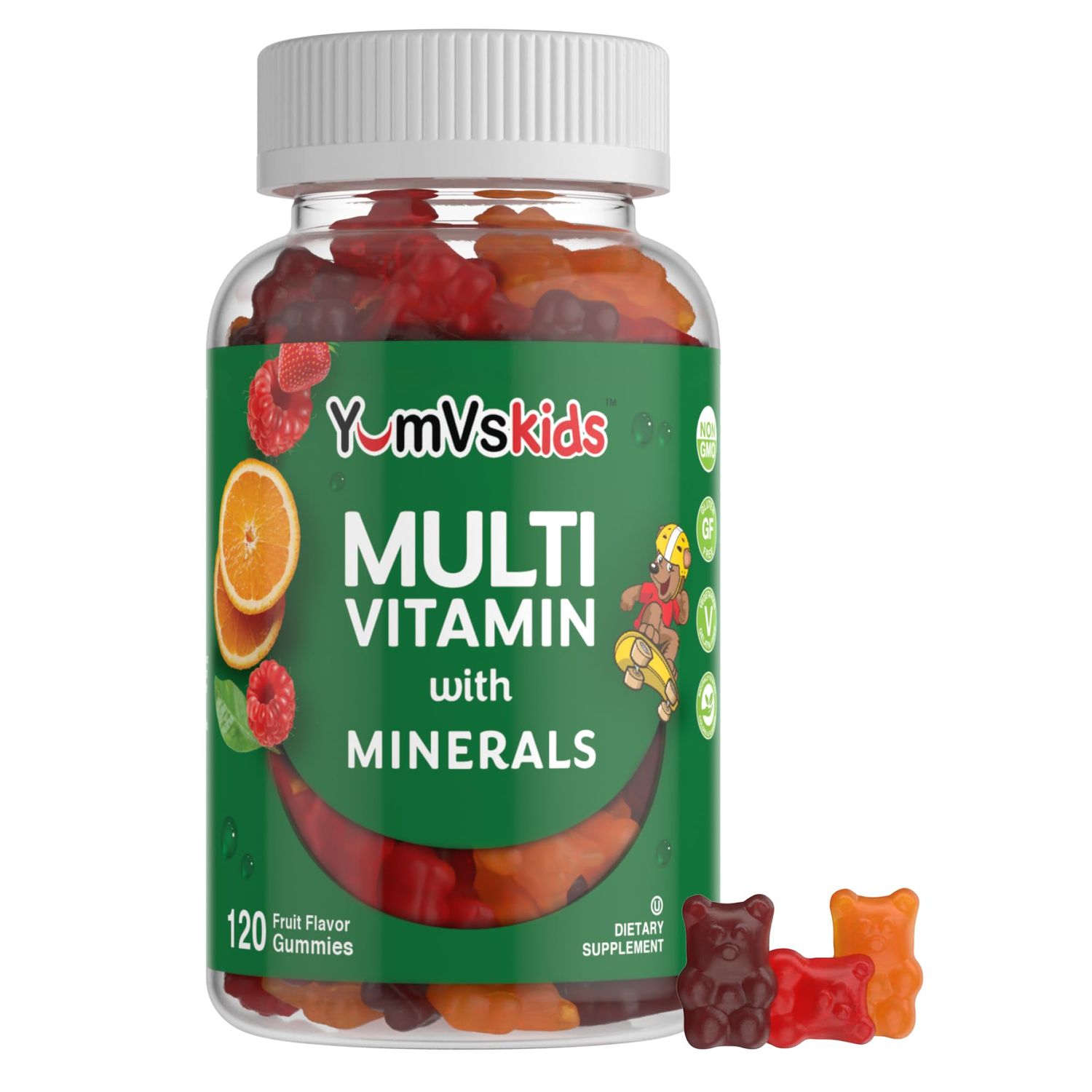 YumVs Kids Multivitamin Gummies - Fruit Flavored Chewable Children&#39;s Multivitamin - Kids Vitamins Multivitamin Gummy with 12 Minerals &amp; Vitamins A C D3 E B6 B12 - Kosher Halal Gluten Free (120 Count)