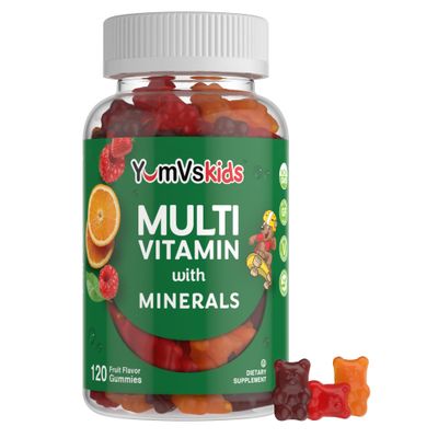 YumVs Kids Multivitamin Gummies - Fruit Flavored Chewable Children&#39;s Multivitamin - Kids Vitamins Multivitamin Gummy with 12 Minerals &amp; Vitamins A C D3 E B6 B12 - Kosher Halal Gluten Free (120 Count)