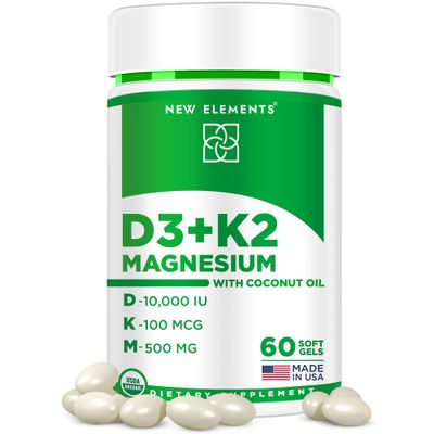 Vitamin D3 K2 10000 IU Organic Softgels for Men and Women with Magnesium Glycinate 500mg | Vitamin D &amp; Magnesium Supplement for Bone Health | Immune Support | Non-GMO | Gluten-Free | Sugar Free