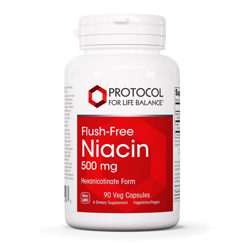 Protocol Niacin 500mg - Inositol Hexanicotinate - No Flush Niacin - Vitamin B3 - Energy &amp; Metabolism Support* - Vegan &amp; Kosher - 90 Veg Caps