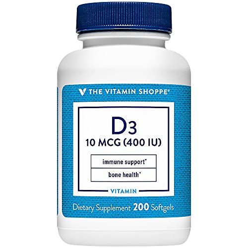 The Vitamin Shoppe Vitamin D3 400IU Softgel, Supports Bone &amp; Immune Health, Aids in Cellular Growth &amp; Calcium Absorption, Gluten Free &amp; Once Daily Formula (200 Softgels)