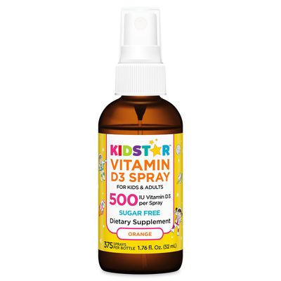KidStar Nutrients - Vitamin D3 Spray 500 IU, 52ml Organic Orange Flavour - Cholecalciferol Vitamin D3 with Calcium for Bone Health, Teeth Health, Immune System Support &amp; Inflammation Relief Supplement
